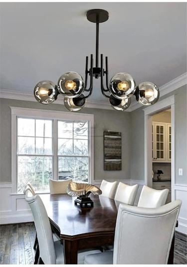 Vien Modern Tasarım Salon Yemek Odası Mutfak Siyah Renk Füme Camlı Sarkıt 6 Lı Avize Diğer