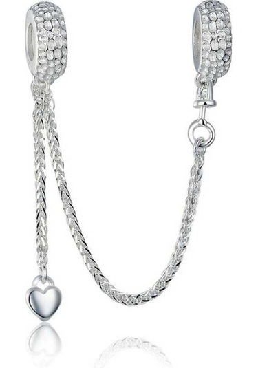 Fastbuy 925 Ayar Gümüş Aşk Kalp Güvenlik Zinciri Kolye, Renkli Charm Stoper Bilezik Kadın Diy Takı Çok Renkli