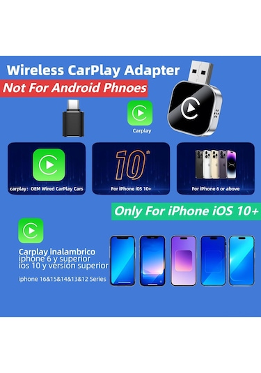 Gajeena 2025 Yeni Sürüm Mini Kablosuz Carplay & Android Auto Adaptörü - Usb/type-c - Hızlı Bağlantı - Ultra Kompakt Tasarım - Gümüş