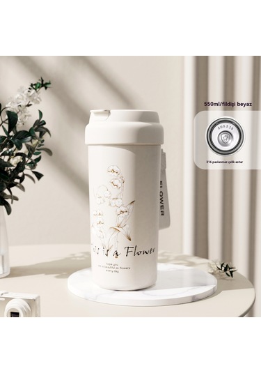 Kahve Fincanı Seramik Astar Hafif Lüks Yüksek Değerli İns Kızlar Taşınabilir 316 Paslanmaz Çelik Araba Termos Bardaklar Toptan 355 Fildişi Beyaz