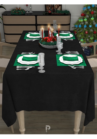 Daily Series Kadife Dokulu Siyah Renk Masa Örtüsü Siyah