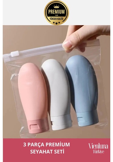 Premium Ürün Özel Çantalı Taşınabilir Tatil Seyahat Plaj Deniz Makyaj Krem Sprey Banyo Seti 3 Parça