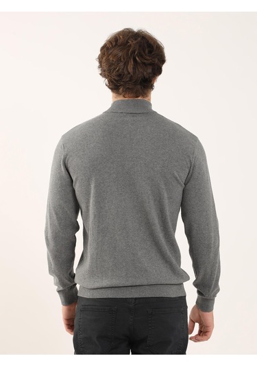 Dufy Gri Melanj Erkek Regular Fit Dik Yaka Triko - 90649 Gri Melanj
