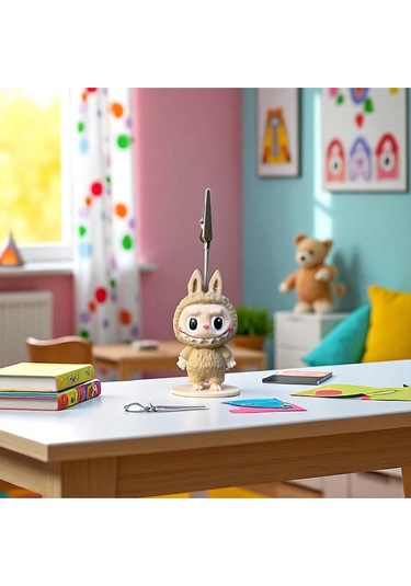 Dekoratif Sevimli Labubu Notluk - Kağıt Tutacağı - Fotoğraf Tutacak Bej