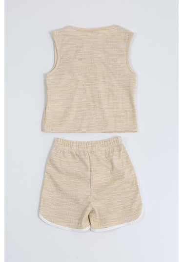 Kız Çocuk Pencere Detaylı Likralı Bluz Şort Takım 2yaş - 7yaş Bej Kız Çocuk Pencere Detaylı Likralı Bluz Şort Takım 2yaş - 7yaş Bej