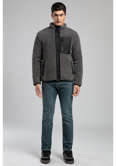 Jose Erkek Dik Yaka Peluş Mont Gri-21094 Antrasit
