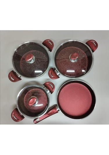 Granit Tencere 4'lü Set Bordo Renk 4 Mm Kalınlık Bordo