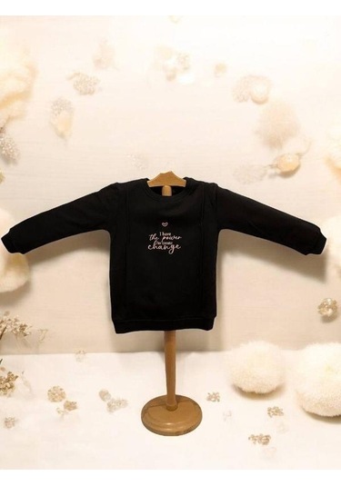 Kız Çocuk İnce Şardonlu Sweatshirt-15368 Siyah