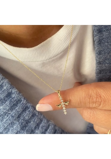 Simurg Jewellery 14k Altın Melek Kanatlı Taşlı Kolye