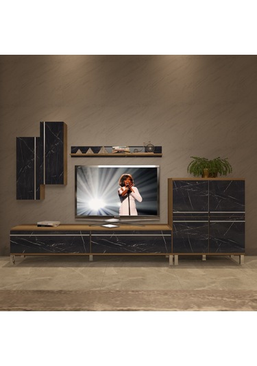 Decoraktiv Eko 6 Mdf Std Krom Ayaklı Tv Ünitesi Tv Sehpası Pera - Siyah Mermer
