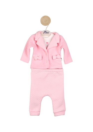 Crassi Kız Bebek Takım Fiyonklu 3 Lü Takım Açık Pembe