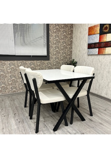 Elma Mutfak Yemek Masası Takımı- 4 Kişilik Mutfak Masa Sandalye Takımı- Mutfak Masası Takımı Siyah