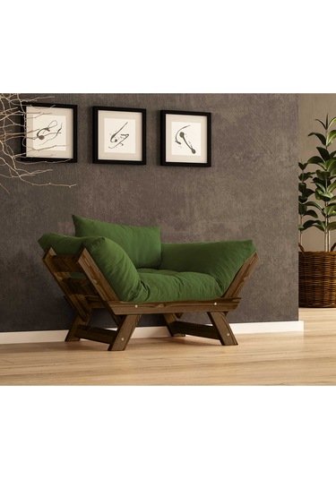 Woodesk Adalar Masif Ceviz-yeşil Renk Berjer Cpt8140-140 Yeşil