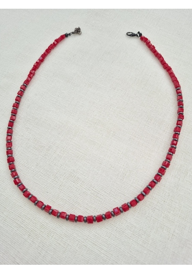 Bordo Küp Hematit Boncuklu Bayan Kolye