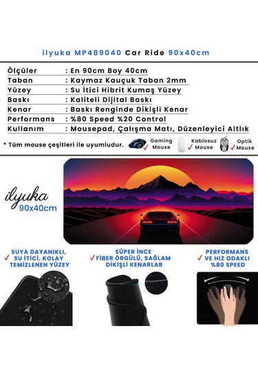 İlyuka Mousepad 90x40cm Büyük Boy Xxl Mp489040 Car Ride