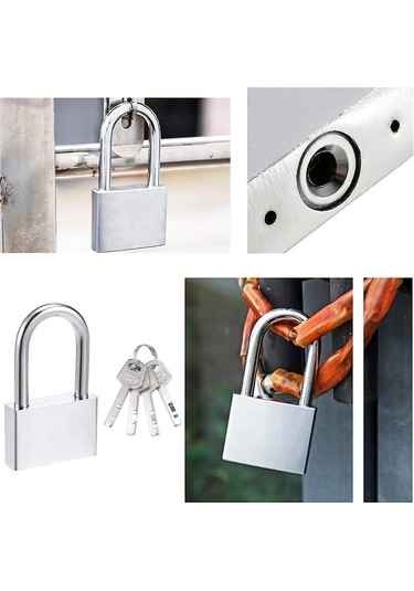 Kilit 50mm 3 Anahtarlı Kilit, Sertleştirilmiş Çelik Kasa, Uzun Kelepçe Çapı 8mm, Dolap, Garaj, Çit, Bahçe İçin Açık Hava Kilidi