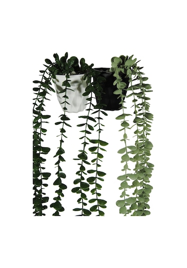 Yapay Çiçek DIY Elmas Saksı İçerisinde Sarkan Okaliptus 2'li Set Çok Renkli