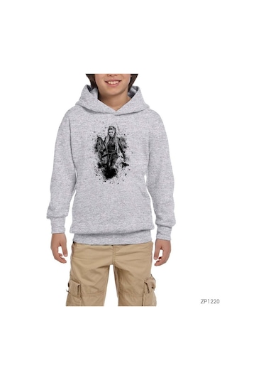 Vikings Lagertha Gri Çocuk Kapşonlu Sweatshirt