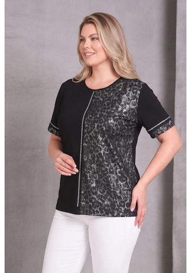 Aytemas Leopar Desenli Taş Detaylı Bluz Siyah/grileopar