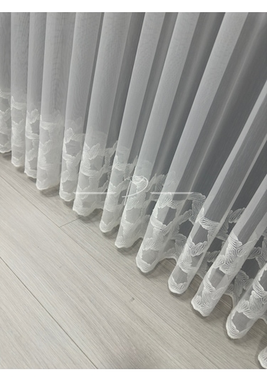 Tül Perde Etek İşleme Hexagon Desen 127565 Ekru