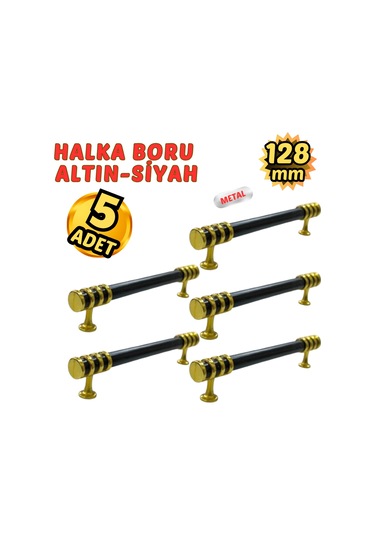 5 Adet Metal Halka Mobilya Çekmece Dolap Kulpu Altın-siyah 128mm Altın - Siyah