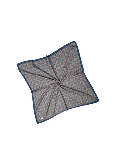 Ebruli Pamuklu Etnik Desenli Soft Eşarp 90x90 Cm Petrol Mavi