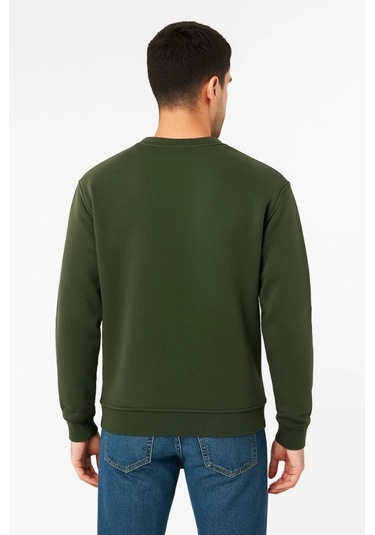 Efnaz Style Erkek Üç İplik Düz Bisiklet Yaka Sweatshirt - Haki