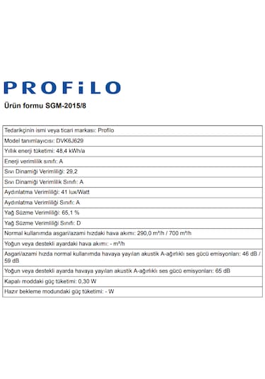 Profilo DVK6J629 Duvar Tipi Davlumbaz 60 CM