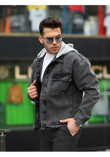 Erkek Kar Yıkama Kapüşonlu Çıkarılabilir Kapüşonlu Oversize K... Antrasit - Siyah