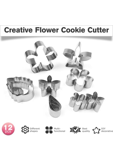 Qingmipy 12 Parça Paslanmaz Çelik Kurabiye Kalıbı Seti - Çiçek, Yaprak Şekilli - Çocuklar İçin Eğlenceli Pişirme Aletleri Çok Renkli