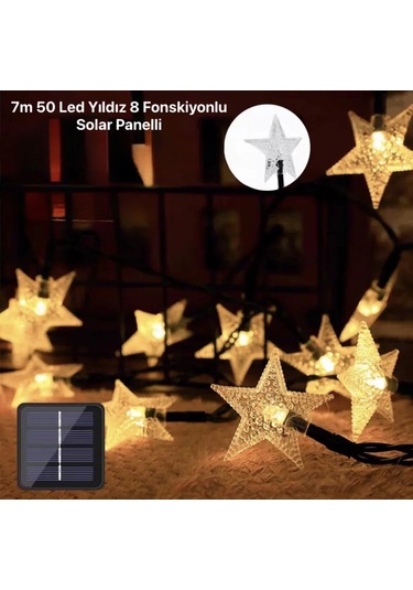 7m 50 Led Yıldız 8 Fonksiyonlu Solar Panelli-gün Işığı
