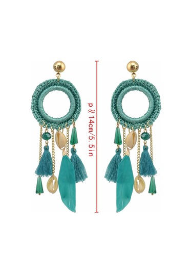 Çingene Etnik Boho Büyük Telafi Halat Uzun Tüy Damla Saçak Iplik Mavi Mavi