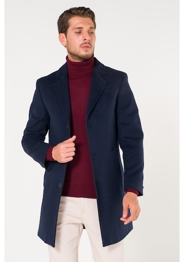 Slimfit V Yaka Kışlık Lacivert Kaşe Kaban Palto Renkleri Mevcut-Lacivert