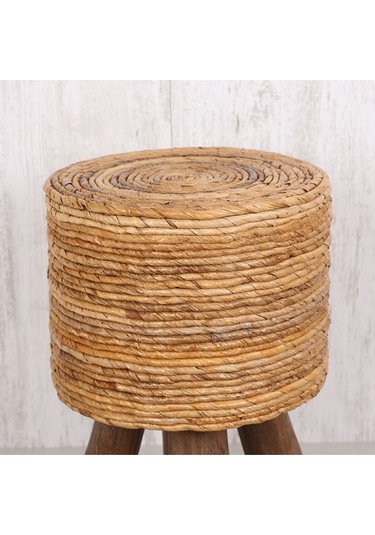Muz Yaprağı Puf & Stools-doğal Teak Ağacı Gövde 32x50 Cm Bej