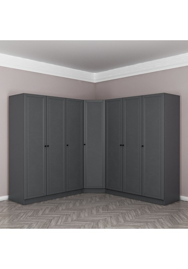 Kale 7 Kapaklı 4 Çekmeceli Köşe Dolap Antrasit Mebran Panjur 210cm Antrasit