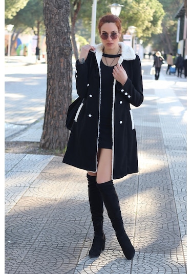 Barbora Kışlık Günlük Kaşe Kadın Kaban Bt306siyah10 001