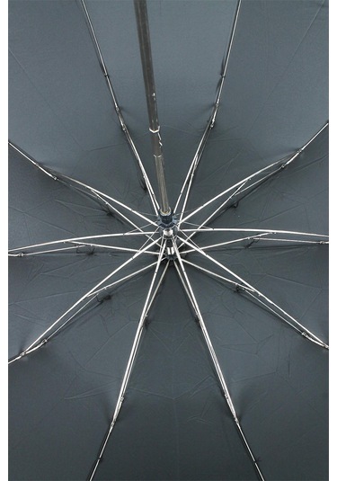 Ahşap Sap 110 Cm Elegant Otomatik Çelik 10 Telli Siyah Şemsiye Rüzgar Korumalı Ponçi Kumaş Siyah