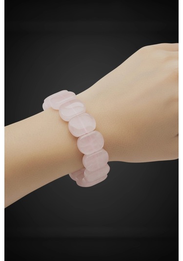 Geniş Taşlı Doğal Pembe Kuvars Bileklik 341-2 Açık Pembe