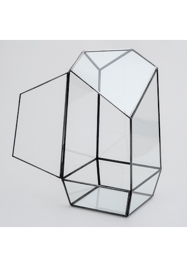 Cam Fanus Geometrik Teraryum Siyah Valens