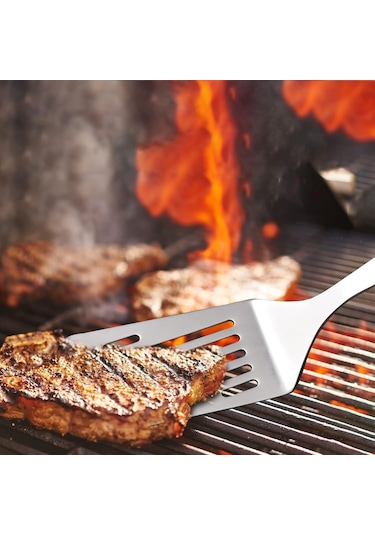 10 İnç Metal Spatula Seti Sus304 Paslanmaz Çelik Kızartma Spatulası Çentikli Hamburger Çevirici Düz Izgara Spatulası Pişirme İçin