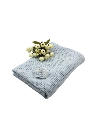 Açık Mavi Bebek Yenidoğan Yumuşak Sıcak Pamuk Düz Renk Örme Tığ Dikdörtgen Battaniye Açık Mavi