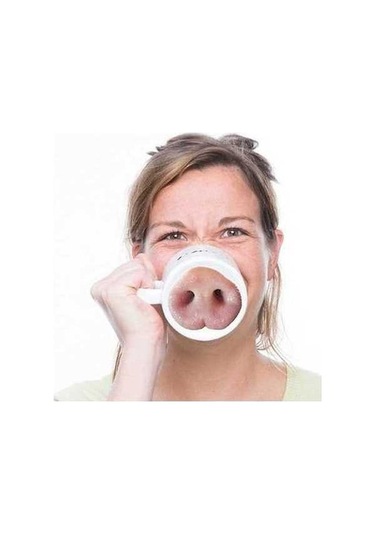 Createtech Kahve Fincanı Yaratıcı Tasarım Nosepiggymug 300ml Go-979981 Beyaz Beyaz