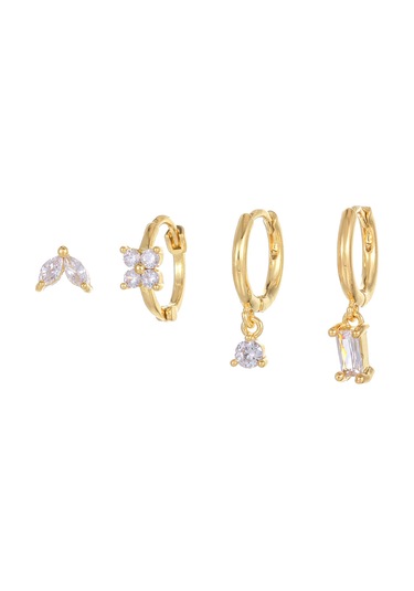 Geeksen 14k Altın Kaplama Zirkonyalı Kadın Küpe Seti - Çeşitli Stiller Daire Ve Taca 3 Çift Paketi Gold