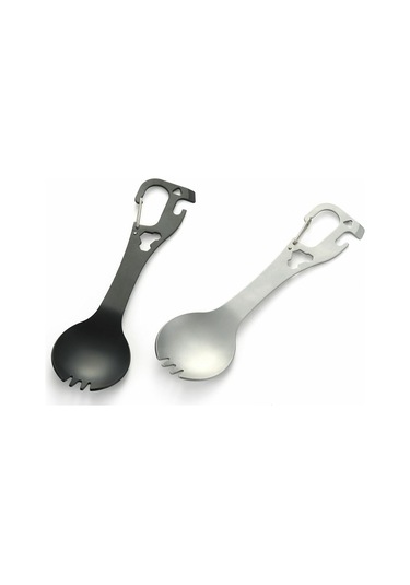 Dıy058 2'si 1 Arada Kaşık Çatal 420 Paslanmaz Çelik Açık Kamp Çatal Bıçak Şişe Açacağı Aracı 001