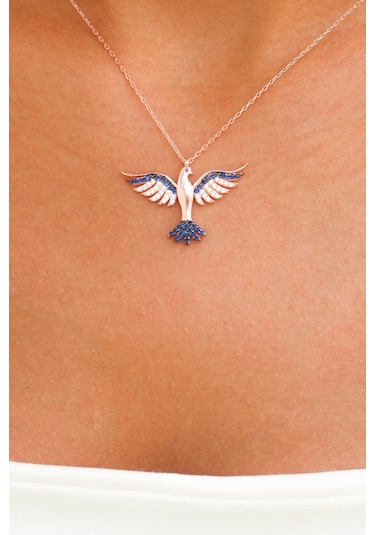 Azuris 925 Ayar Gümüş Zümrüdü Anka Kuşu Kolye-Değer 1-Değer 2