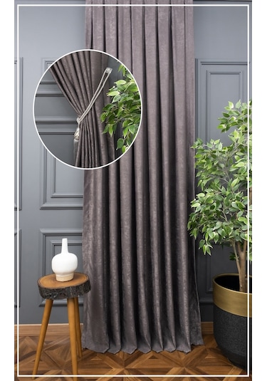 Evdepo Home Soft Koyu Gri Fon Perde Tek Kanat Gri