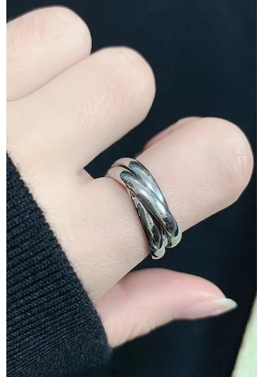 Trinity 3lü Birbirine Geçmeli Sarmal Çelik Stres Yüzük Cl44 Beyaz