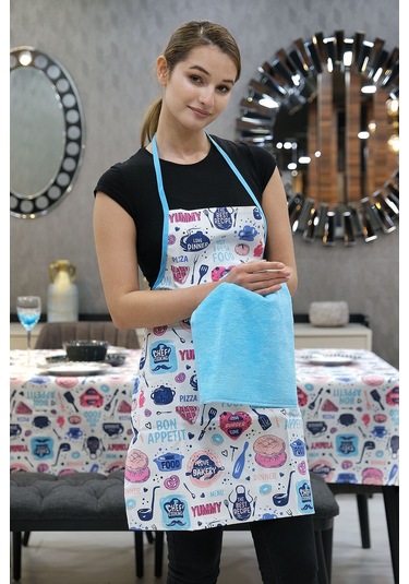 Damla Sıvı Geçirmez Masa Örtüsü Ve Mutfak Önlüğü Seti Runner Masa Örtüsü Modelleri Turkuaz