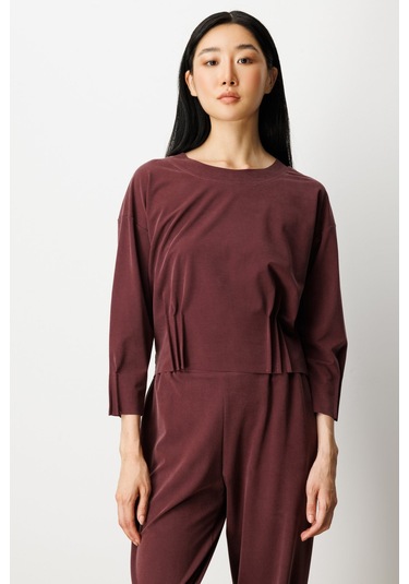 On Kadın Pile Detaylı Sıfır Yaka Bluz 64408 Bordo Bordo
