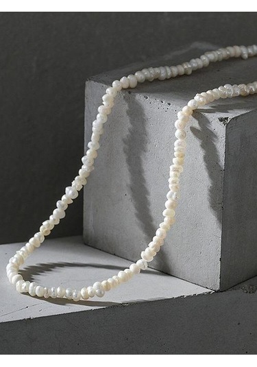 Düzensiz Barok Tatlısu Inci Kolye Kadınlar İçin 925 Ayar Gümüş Minimalist Boho Aksesuarları Güzel Kuyumculuk Zincir Kolyeler Altın - Beyaz